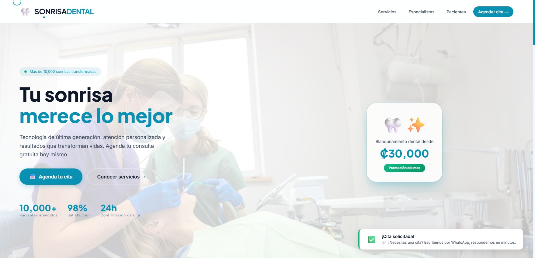 Clínica Dental - Página demo con citas por WhatsApp